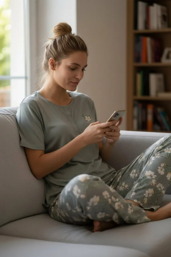 Kadın Kısa Kollu Likralı Düğmeli Yaka Pijama Takımı Lila