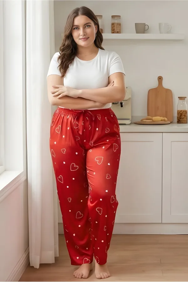 Kadın Battal Boy Süet Desenli Pijama Altı Beli İpli Lastikli Rahat Kesim Büyük Beden Ev Giyim Pijama