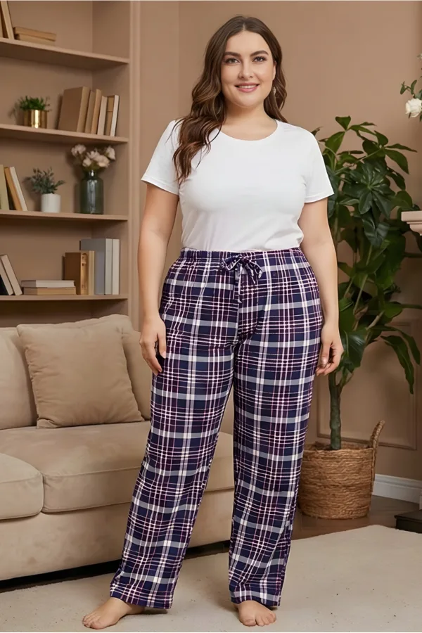 Kadın Battal Boy Süet Desenli Pijama Altı Beli İpli Lastikli Rahat Kesim Büyük Beden Ev Giyim Pijama