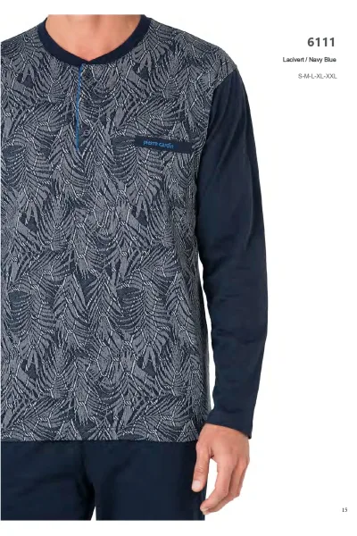 Erkek Uzun Kollu Üç Düğmeli Jakarlı Kutulu Pijama Takımı