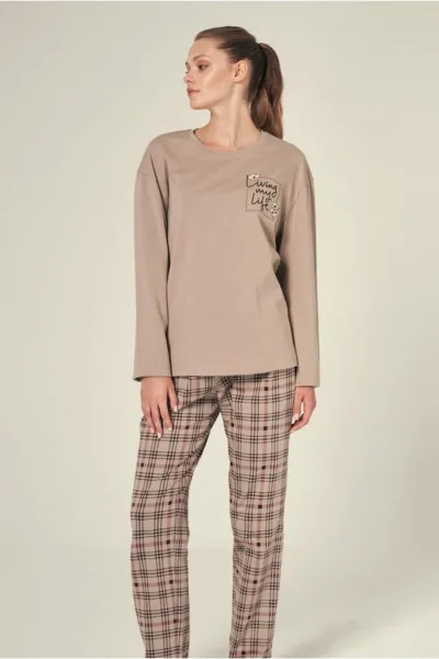 Ekose Altlı Uzun Kollu Rahat Kadın Pijama Takımı