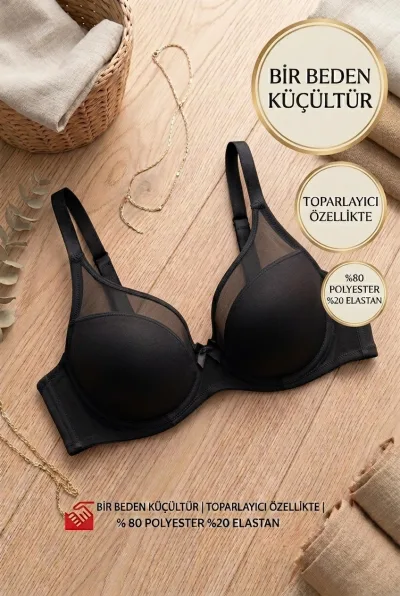 Kadın Toparlayıcı Sütyen 1 Beden Küçültücü Balenli Tül Detaylı Minimizer Sütyen
