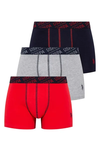 Erkek Kırmızı Gri Melanj Lacivert Yazılı Logo Ekonomik 3’Lü Kutulu Boxer