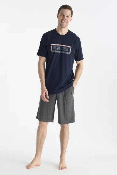 19006 Erkek Lacıvert Kısa Kollu Yuvarlak Yaka Şort Takımı