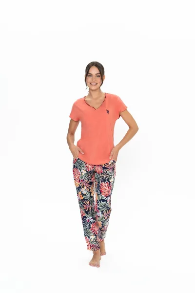 U.S. Polo Assn. Kadın Mercan Yaprak Desen Pijama Takımı