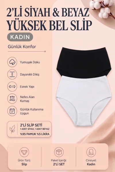 2’lı Paket Kadın Çok Renkli Slip Külot Seti Likralı Konforlu Günlük İç Giyim