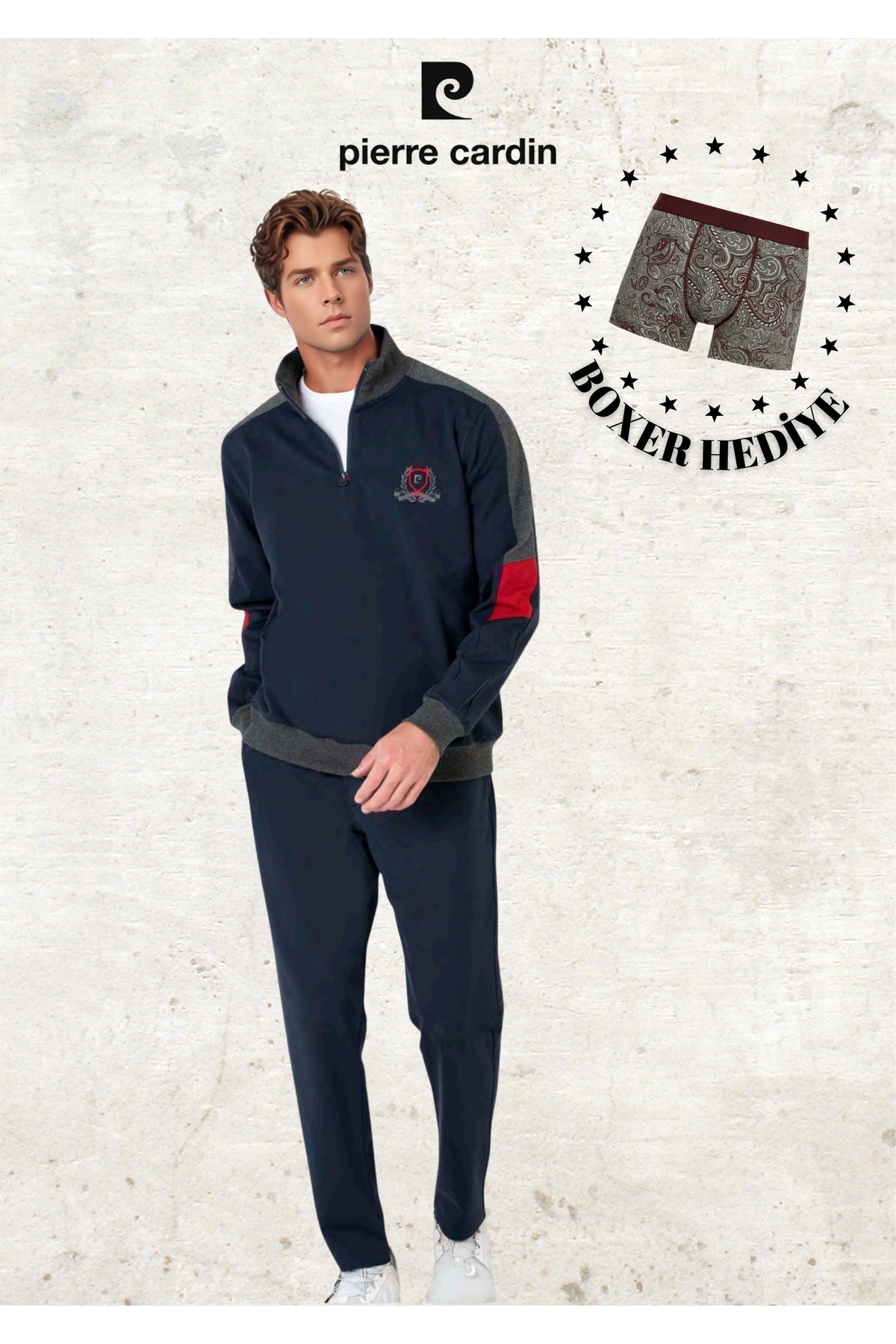 Erkek Giyim Dik Yaka Logo Detaylı & Pamuklu İki İplik Eşofman Takımı L1.PC.6117.001